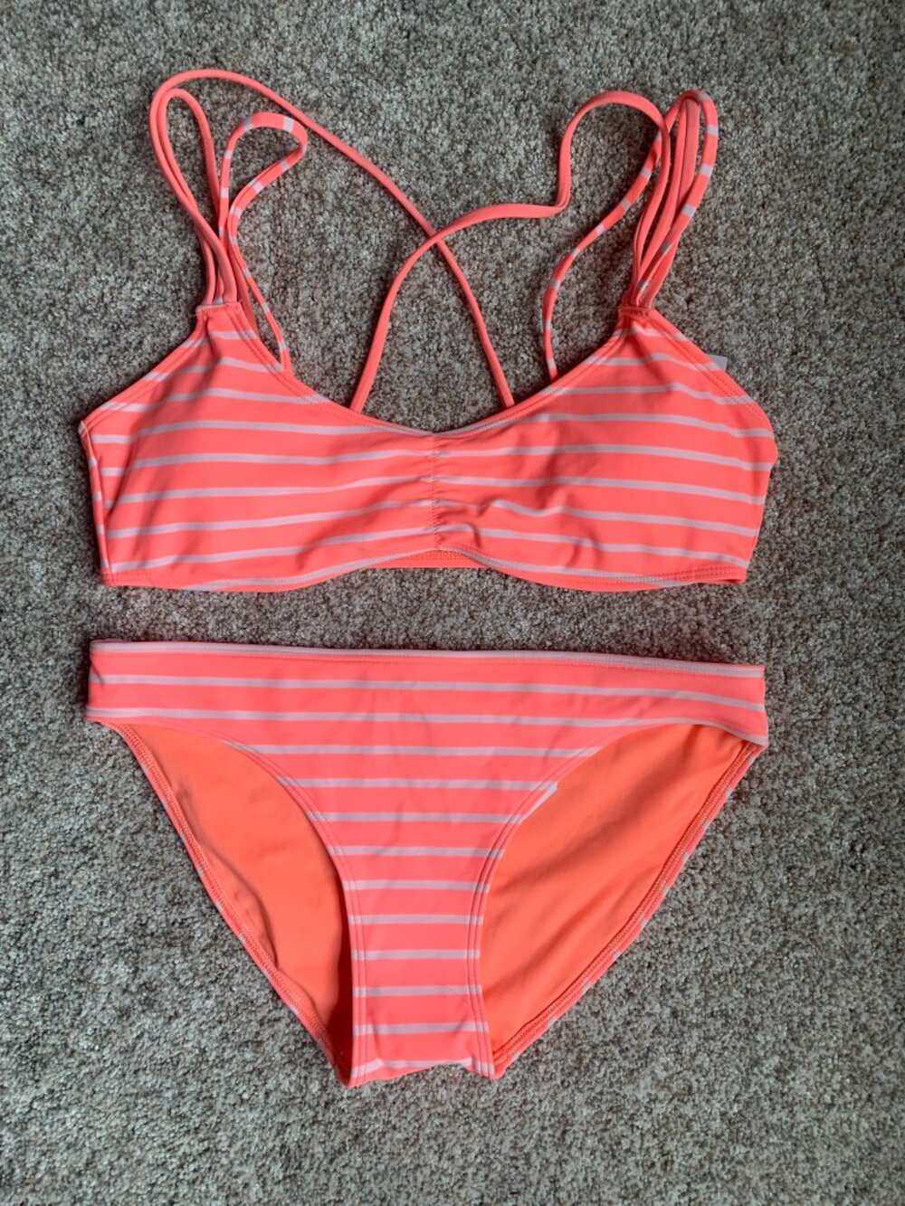 Aerie Women's 2-Piece Bikini Set, Pink/Coral Stripe, size M/S NWT